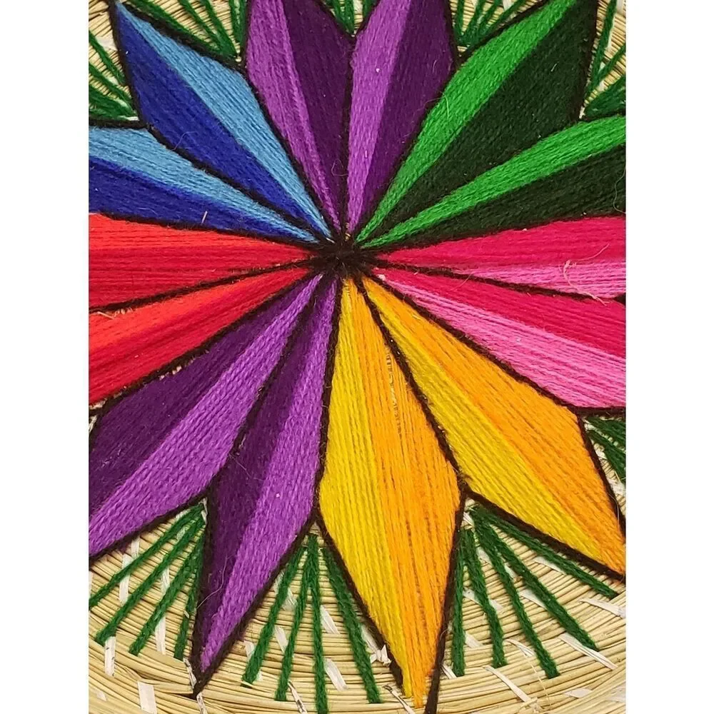 Handwoven Basket With Handles Colorful Embroidered
